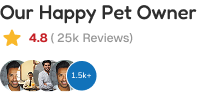 Our Happy Pet Owner — rated 4.8 with 25k reviews and 1.5k+ community members